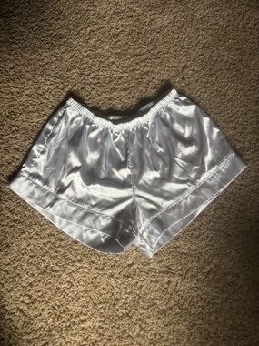 Satin Elastic-Waist White Women's Athletic Sleep Shorts